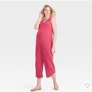 Sleeveless Pink Gauze Maternity Jumpsuit